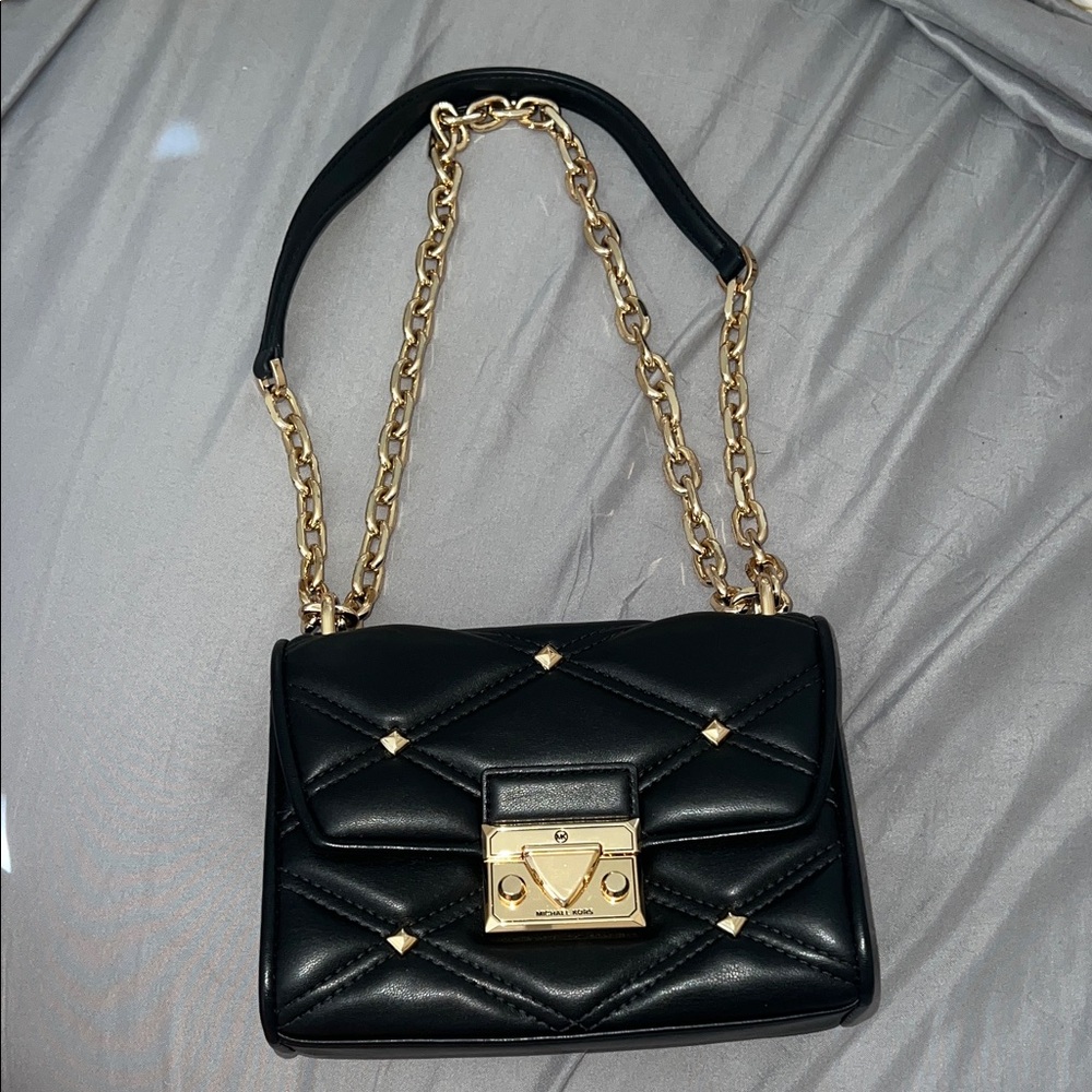 Michael Kors Black Quilted Shoulder Bag with Gold Chain